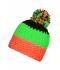 Unisexe Bonnet crocheté à pompon tricolore Orangefluo/vert-fluo/noir 7885