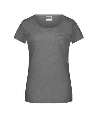 Femme Tee-Shirt femme bio avec poche Noir-chiné 8375