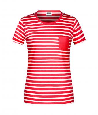 Damen Ladies' T-Shirt Striped Red/white 8661