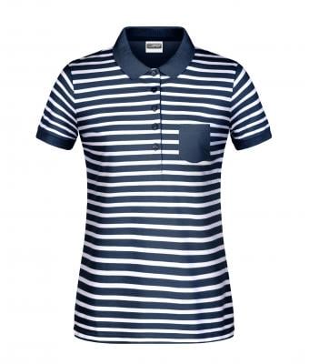 Damen Ladies' Polo Striped Navy/white 8663