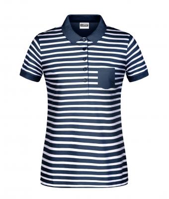 Dames Ladies' Polo Striped Navy/wit 8663