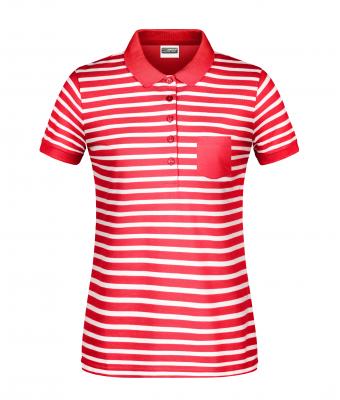 Dames Ladies' Polo Striped Rood/wit 8663