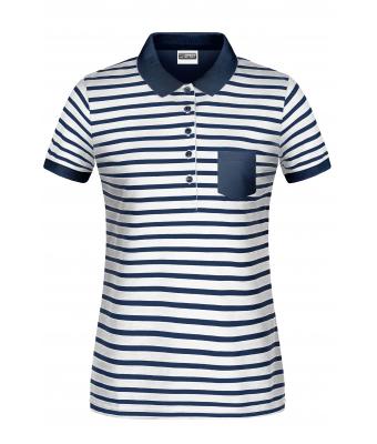 Dames Ladies' Polo Striped Wit/navy 8663