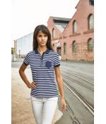 Damen Ladies' Polo Striped Navy/white 8663