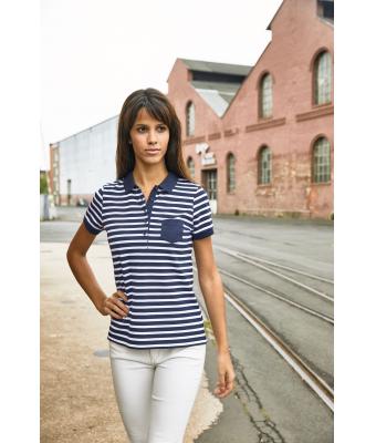 Dames Ladies' Polo Striped Navy/wit 8663