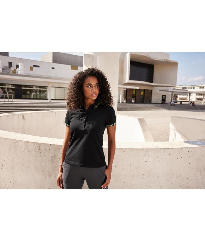 Damen Ladies' Polo Black/white/lime-green 11175