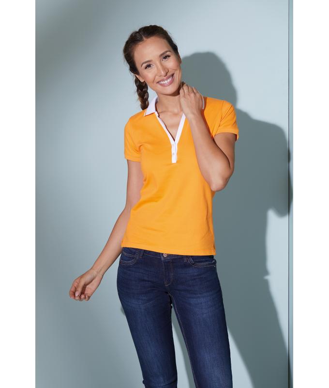 Damen Ladies' Elastic Polo Short-Sleeved Orange/white 7317