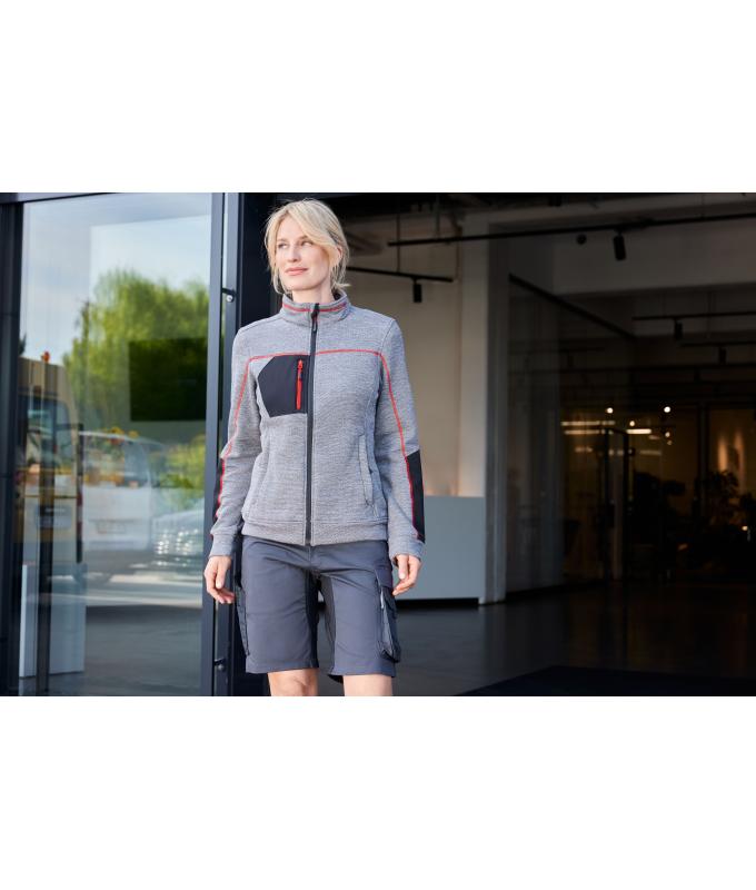 Damen Ladies' Structure Fleece Jacket GRS Carbon-melange/black/red 10435