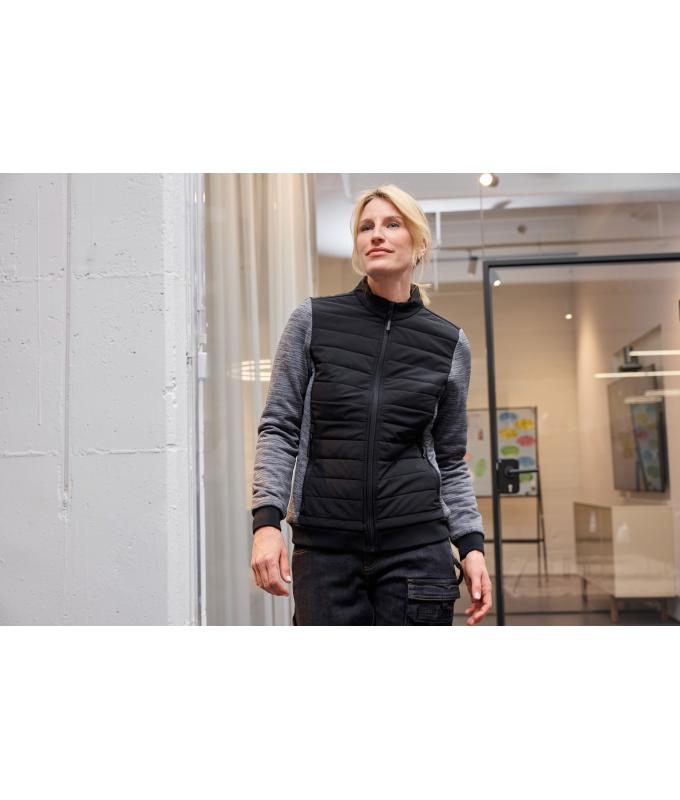 Damen Ladies' Padded Hybrid Jacket Black/red-melange 11483