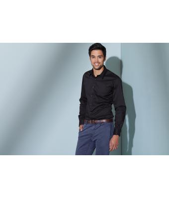 Herren Men's Shirt Slim Fit Long Black 7340