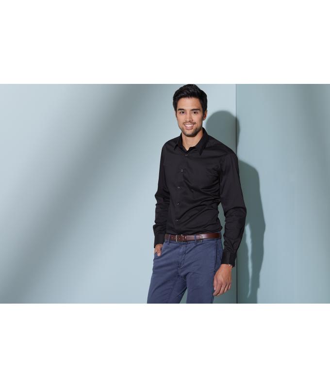Heren Men’s Shirt Slim Fit Long Zwart 7340