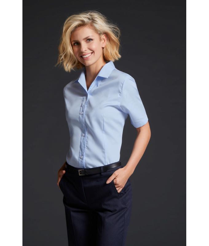Damen Ladies' Business Blouse Short-Sleeved Light-blue 7533