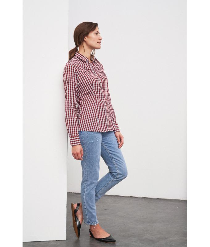 Dames Ladies' Checked Blouse Navy/rood-navy-wit 8053