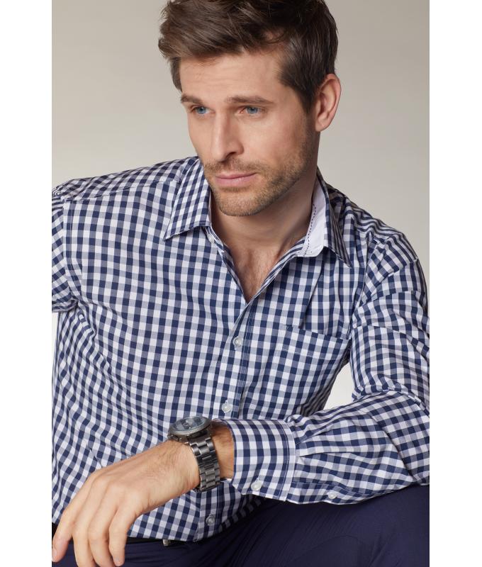 Herren Men's Checked Shirt Navy/white 8054