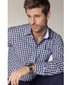 Heren Men's Checked Shirt Navy/wit 8054