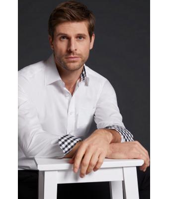 Herren Men's Plain Shirt White/black-white 8056