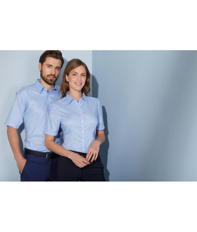 Dames Ladies' Shirt Short-Sleeved Micro-Twill Lichtblauw 8565