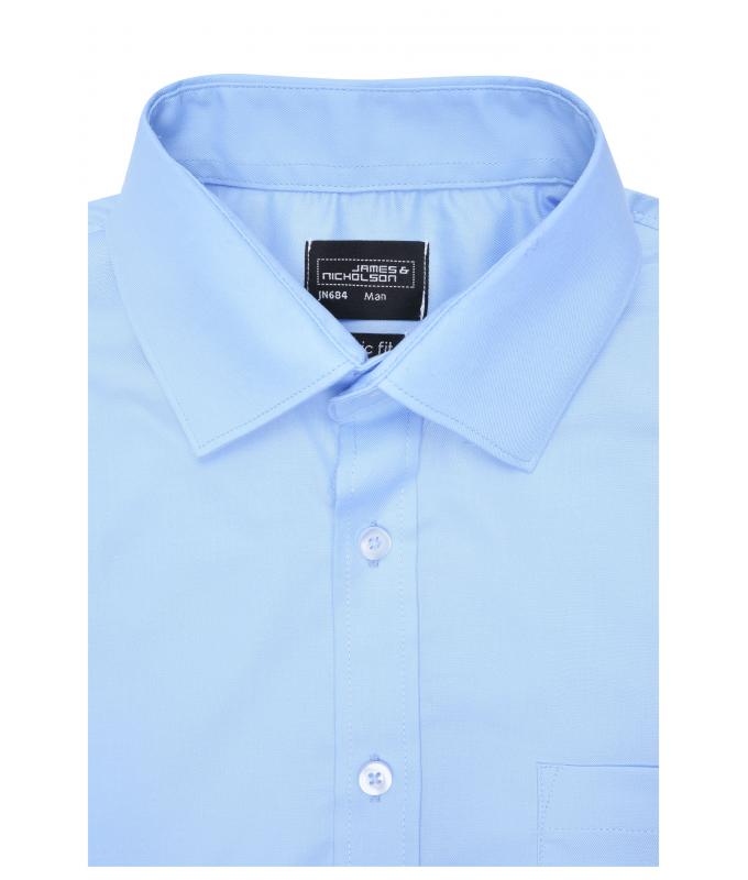 Herren Men's Shirt Short-Sleeved Micro-Twill Light-blue 8566