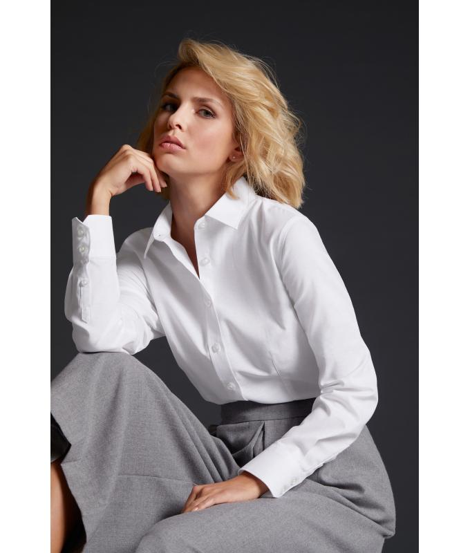Dames Ladies' Shirt Longsleeve Oxford Zilver 8567