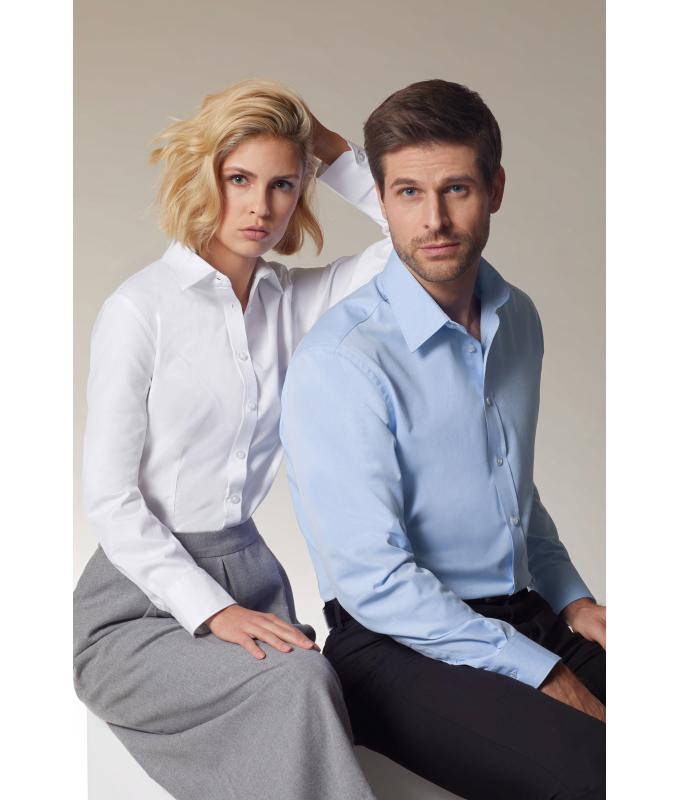 Damen Ladies' Shirt Longsleeve Herringbone White 8571