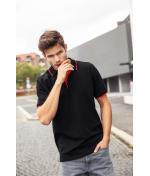 Heren Men's Polo Stripe Zwart/rood 8685