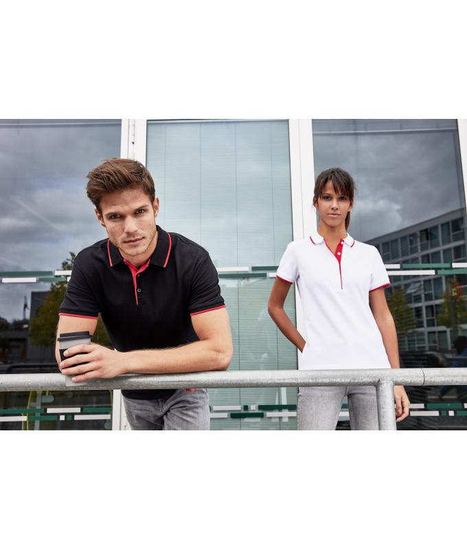 Heren Men's Polo Stripe Zwart/rood 8685
