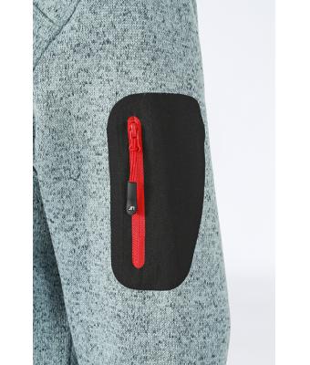 Damen Ladies' Knitted Fleece Jacket Light-grey-melange/red 8304