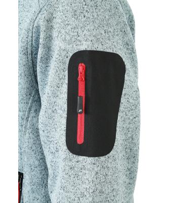 Herren Men's Knitted Fleece Jacket Light-grey-melange/red 8305