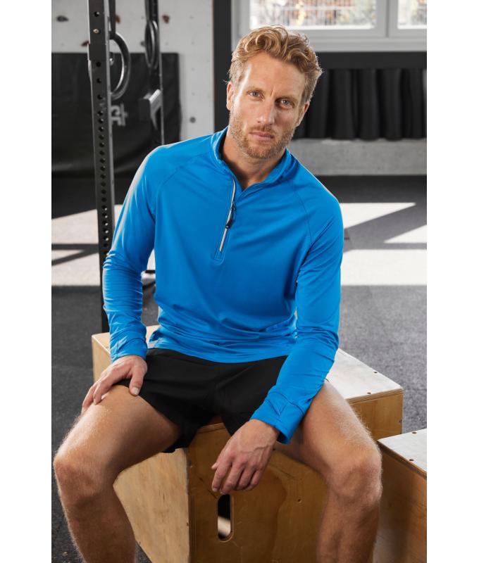 Herren Men's Sports Shirt Half-Zip Bright-blue 8599