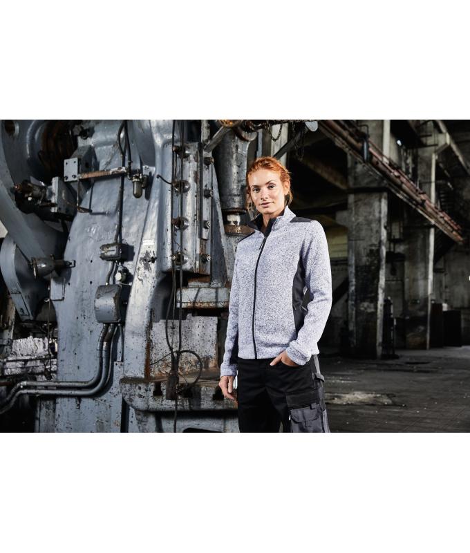 Dames Ladies' Knitted Workwear Fleece Jacket - STRONG - Carbon-melange/zwart 8536