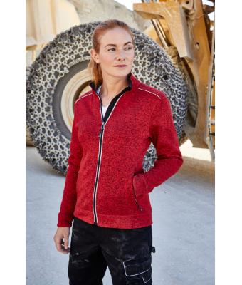 Dames Ladies' Knitted Workwear Fleece Jacket - SOLID - Rood-melange/zwart 10221