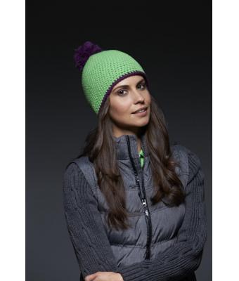 Unisexe Bonnet à pompon avec bande contrastée Noir/gris-clair 8110