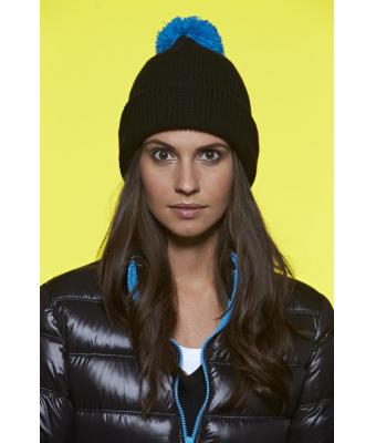 Unisex Pompon Hat with Brim Black/pacific 8120