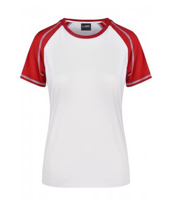 Femme T-shirt femme respirant col V Blanc/rouge-Daiber