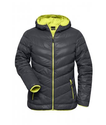 Femme Veste duvet à capuche femme Carbone/jaune-acide 8102