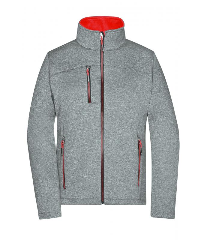 Damen Ladies' Softshell Jacket Dark-melange/red 8615