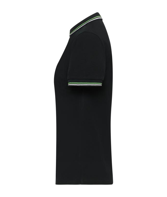 Damen Ladies' Polo Black/white/lime-green 11175