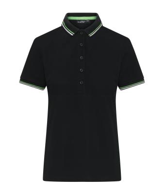 Damen Ladies' Polo Black/white/lime-green 11175