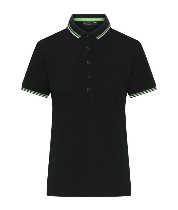 Damen Ladies' Polo Black/white/lime-green 11175