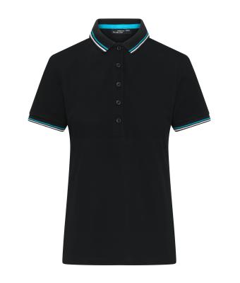 Damen Ladies' Polo Black/white/turquoise 11175