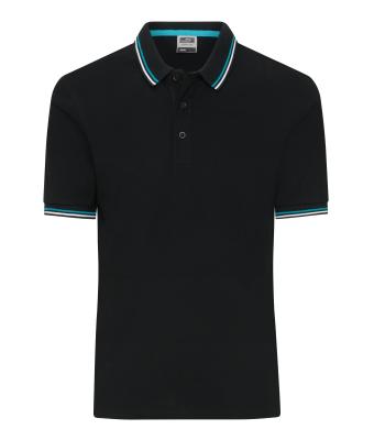 Herren Men's Polo Black/white/turquoise 11176