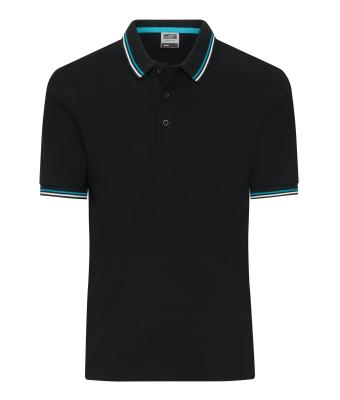 Heren Men's Polo Zwart/wit/turquoise 11176