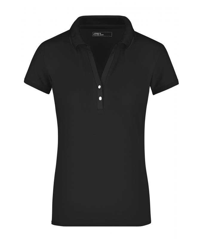 Damen Ladies' Elastic Polo Short-Sleeved Black 7317