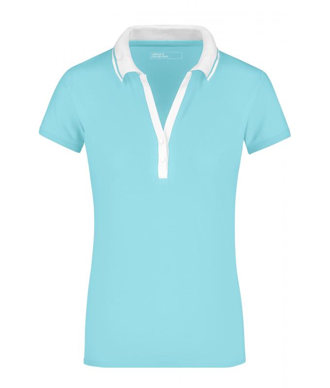 Damen Ladies' Elastic Polo Short-Sleeved Lagoon/white 7317