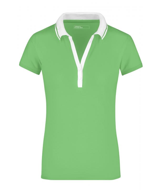 Damen Ladies' Elastic Polo Short-Sleeved Lime-green/white 7317
