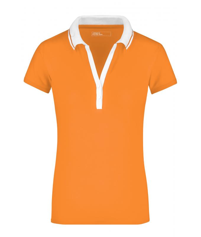 Damen Ladies' Elastic Polo Short-Sleeved Orange/white 7317