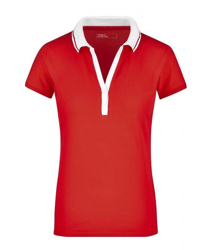 Damen Ladies' Elastic Polo Short-Sleeved Tomato/white 7317
