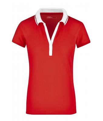 Femme Polo piqué femme manches courtes Tomate/blanc 7317