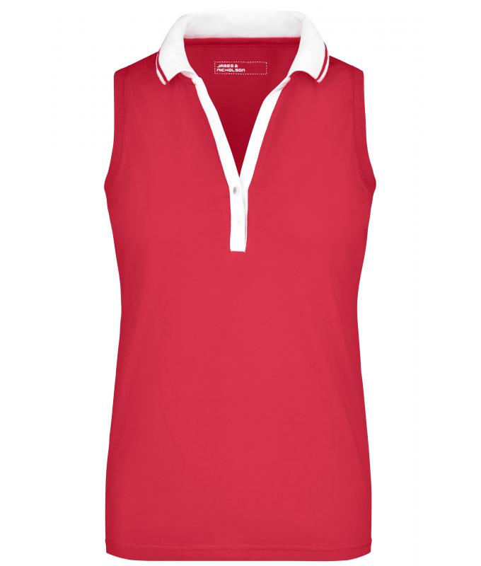 Damen Ladies' Elastic Polo Sleeveless Pink/white 7318