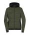 Dames Ladies' Padded Hybrid Jacket Olijf-melange/zwart 10529